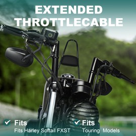 MoKitDora 38.4" Stainless Steel Braided Black Vinyl Coated Throttle Idle Cable Set for Harley 2007–2010 Softail FXST Custom Night Train Deuce FXSTB FXSTC FXSTD 12" Handlebar