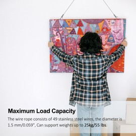 Karosom Picture Hanging Wire Kit - 25kg Load Capacity, 2 Pack Adjustable Stainless Steel Wire Rope with D Ring, for Hanging Mirror, Light Lamp, Basket Flowerpot and Decor