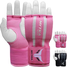 Mytra Fusion Inner Gloves Boxing Boxing Wraps Protection Easy Wraps Gloves with Gel Padding Along the Closure of the Wrist Strap (S/M, Pink/White)