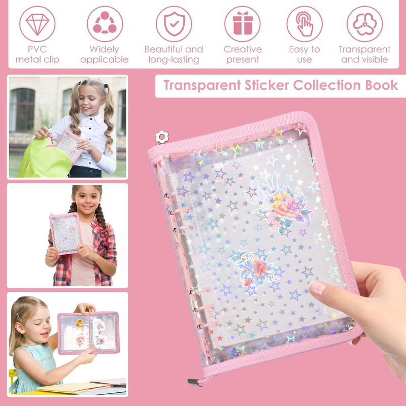 RdjEokf Sticker Storage Organizer, Transparent Sticker Collecting Zipper Binder Album,