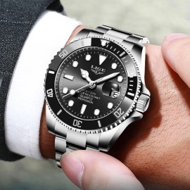 Lige - Reloj Impermeable Para Hombre, Diseño De Fantasma, Co Correa Plateado Bisel Negro Fondo Negro