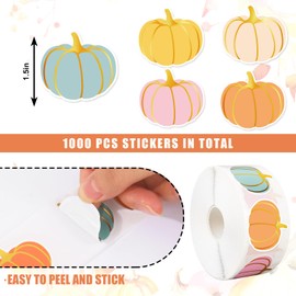FYSUIMU 1000Pcs Fall Stickers Gold Foil Pastel Pumpkin Adhesive Paper Decals for Autumn Harvest Thanksgiving Party DIY Crafts Envelope Scrapbook Supplies