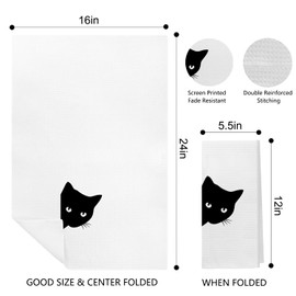Kemingni Funny Moody Black Cat Kitchen Towels Set of 3, Black Cat Gifts for Women Men, Pet Lover Owner Gifts Decorative Hand Dish Tea Towels for Bathroom Kitchen, Cats Bathroom Decor, 16x24 Inch