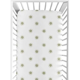 Sweet Jojo Designs White and Sage Boho Sun Boy or Girl Fitted Crib Sheet Baby or Toddler Bed Nursery - Green Bohemian Celestial Sky Desert Sunshine Outdoors Nature Gender Neutral