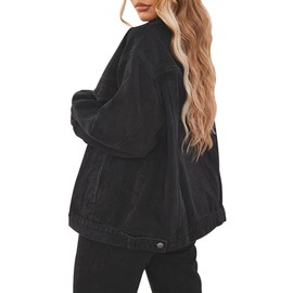 DvaeMalligo Jean Jacket Women Distressed Vintage Button Down Long Sleeve Oversized Denim Shacket Trucker Jean Jackets Black XL