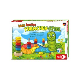 Noris 606011235 Mein buntes Türmchen-Spiel – Farblernspiel mit großer Raupe und Stapelsteinen, Holzspielzeug, 2 – 4 Spieler, für Kinder ab 3 Jahren