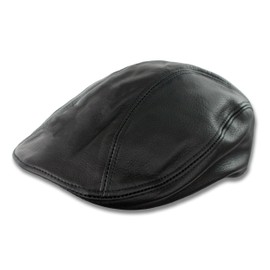 SFTC Oiled Leather Newsboy Hat (Medium/Large, Black)
