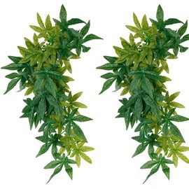 CHUANG 2 Packs Reptile Plants Hanging Fake Vines Climbing Terrarium Plant with Suction Cup for Bearded Dragons Lizards Geckos Snake Pets Hermit Crab and Tank Habitat Decorations, green (AMZCW001)