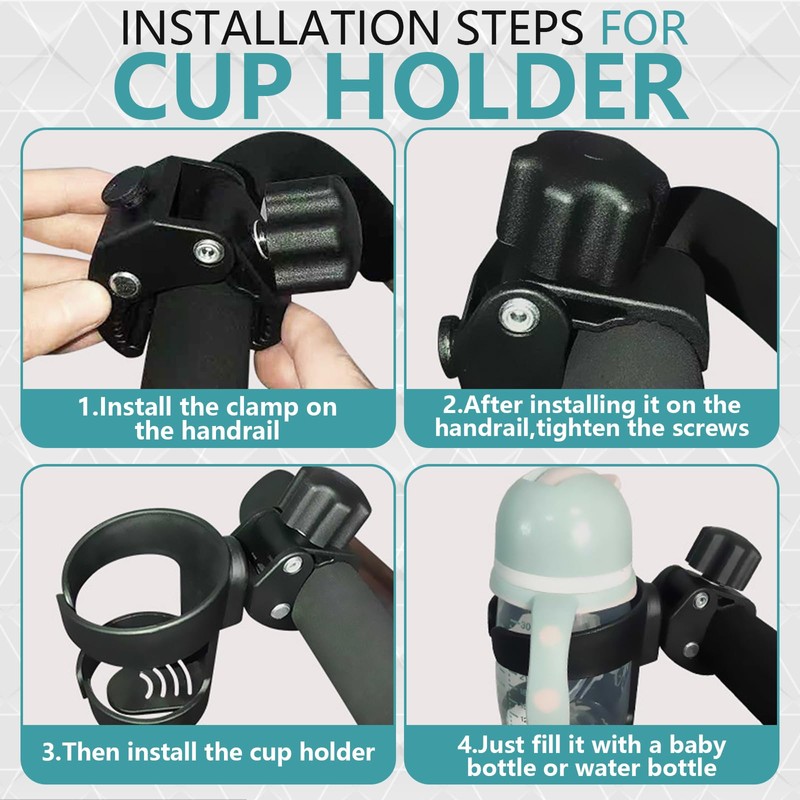 Drinks Holder Pram, Pack of 2 Universal Drink Holders, 360