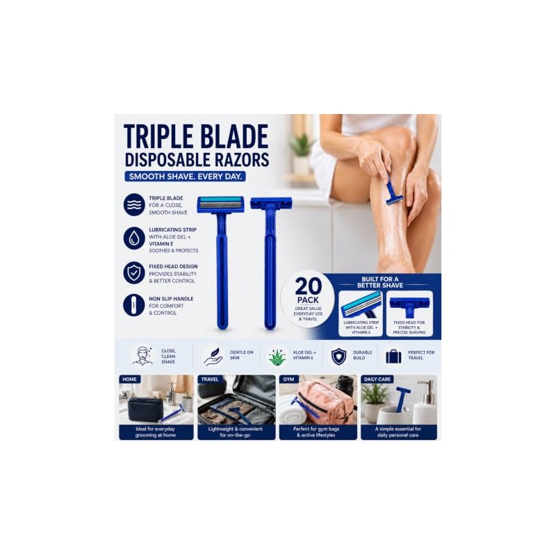 Men’s Razor (20 pack) Triple Blade Razor for Men Women