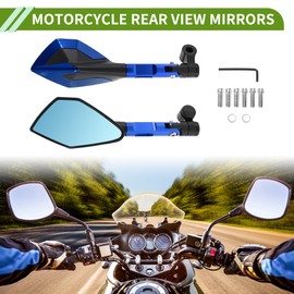HOPESPANNER Universal Motorcycle Rear View Mirrors Adjustable Bar End Side Mirrors Mount Aluminum Alloy 1 Set Blue M8/M10 Polygonal Shape