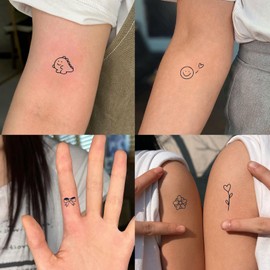 30 Sheets 400 Pcs Tiny Small Temporary Tattoos Stickers For Women Men Finger Hands, Realistic Black Long Lasting Waterproof Fake Temp Tattoo For Adult Body Finger Neck Decation Q722