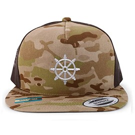Trendy Apparel Shop Buddist Embroidered 5 Panel Flatbill Trucker Cap - Multicam Brown