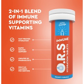 O.R.S Immune Vitamin C Hydration Tablets with Electrolytes, Immune System Booster with Vites & Minerals, Vegan, Gluten & Lactose Free – Soluble Sports Oral Rehydration, Natural Orange Flavour, 20 Tabs
