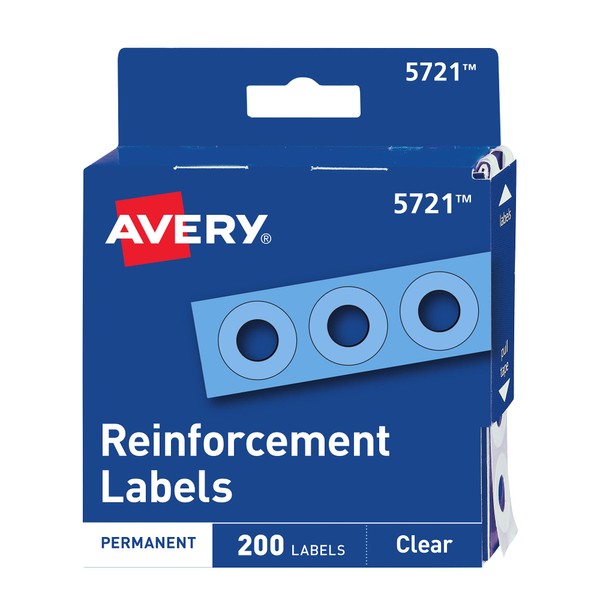 Avery Self-Adhesive Hole Reinforcement Stickers, 1/4" Diameter Hole Punch Reinforcement Labels, Clear, Non-Printable, 200 Labels Total (5721)