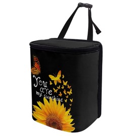 Annejudy Sunflower Butterfly Print Car Trash Can with Lid, Auto Garbage Bin Leak-Proof Automotive Garbage Can Multipurpose Foldable Organizer Hanging Bag for Automotive SUV Trunk