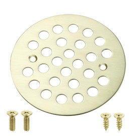 4-1/4“ Shower Strainer Drain Trim Set, Screw-in Shower Strainer Drain Cover, Shower Floor Replacement Cover Bathroom Drain Strainers (Brushed Gold)