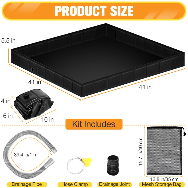 Upgraded Portable Shower Pan 41"x41"x5" - Heavy-Duty Non-Slip Base with