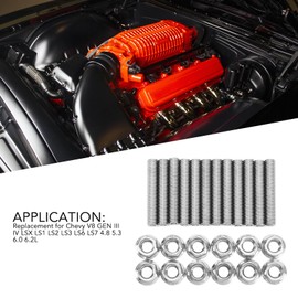 Automotive Replacement Header Stud Bolts Kit 12 Pcs Stainless Steel Cylinder Head Bolt Kit Exhaust Manifold Stud Bolts Replacement for V8 LSX LS1 LS2 LS3 LS6 LS7