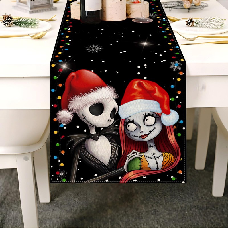 Sunwer Merry Christmas Table Runner Jack Skellington and Sally Birthday