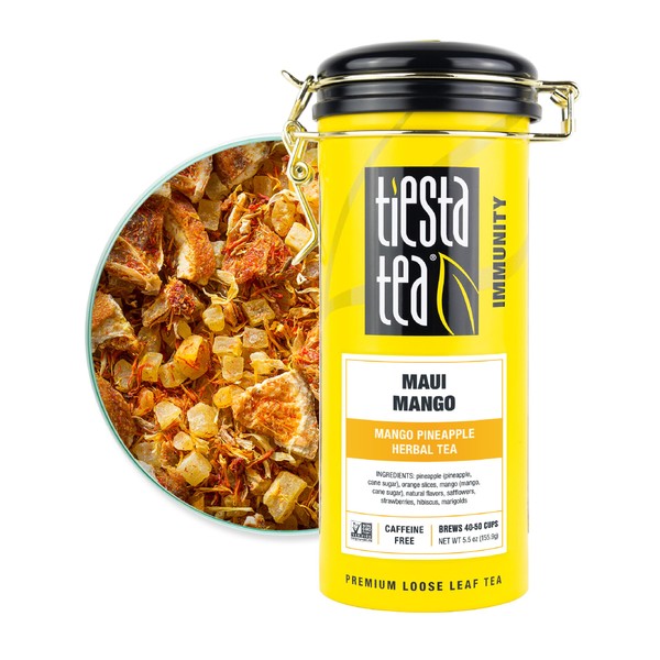 Tiesta Tea - Maui Mango, Mango Pineapple Herbal Tea, Loose Leaf, Up to 50 Cups, Make Hot or Iced, Non-Caffeinated, 5.5 Ounce Refillable Tin