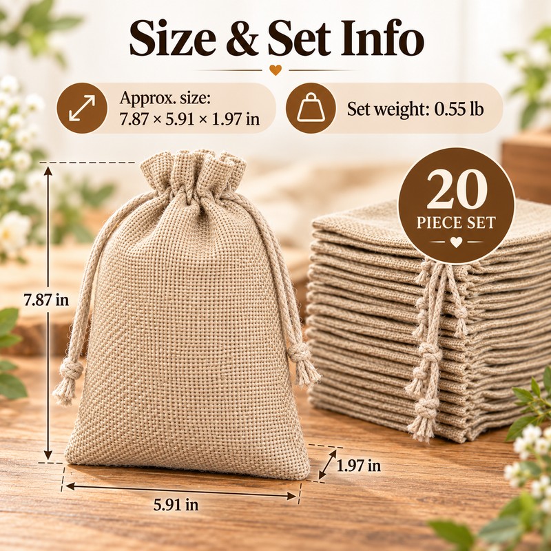 20-Piece Burlap Drawstring Gift Bags – 3.93 × 5.91 Inch