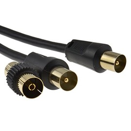 kenable RF TV Freeview Plug to Plug Black Aerial Lead Cable with Coupler 1.8m [1.8 metres]