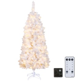 LOENIY 4ft White Pencil Christmas Tree with Remote Control, Prelit Slim Artificial Christmas Tree with 100 Warm White & Multi-Color Lights, Time Functional Xmas Tree with 347 Tips, for Party Office