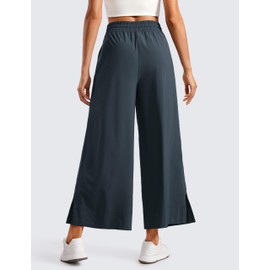 CRZ YOGA Lightweight Wide Leg Cropped Pants for Women High Waisted Loose Casual Lounge Travel Work Dress Sweatpants Summer True Navy Small
