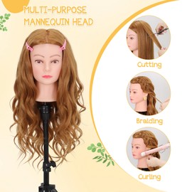 26-28’’ Mannequin Head with 80% Human Hair with Adjustable Tripod Stand, Cosmetology Doll Head for Braiding, Mannequin Head Human Hair for Hairdressers Practice Hairstyling with Tools