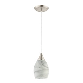Glassland Pendant Lighting, 1 Light Mini Pendant Light in Brushed Nickel with Gray Glass Shade, ETL Listed.