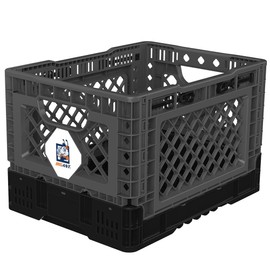 Bigant Heavy Duty Collapsible & Stackable Plastic Milk Crate - Snap Lock Foldable Industrial Garage Storage Bin Container Utility Tote Basket (Charcoal Gray, 1 Small Crate)
