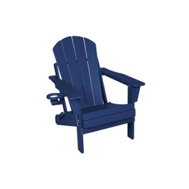 TREATLIFE HOME Enhance Outdoor Comfort with Folding Adirondack Chair, Durable HDPE Construction, Integrated Cup Holder, Navy Blue
