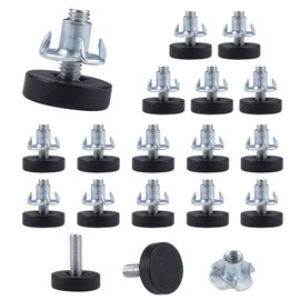 Pack of 16 Threaded Table Leveling Feet Long, M6 x 18 mm Adjustable Legs with T-Nuts Furniture Leveling Feet, Metal Screw Adjustable Table Legs, Glide Levelers for Table, Chair, Furniture Legs