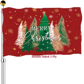 Merry Christmas Tree Flags 3x5 Outdoor Double Sided- Xmas Pine Flag 3 Ply Heavy Duty with 2 Brass Grommets for Holiday Outside Outdoor