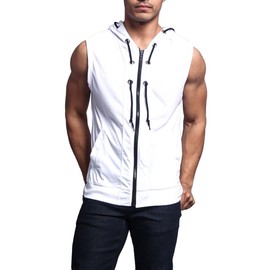 VICTORIOUS Men's Lightweight Athletic Casual Sleeveless Eyelet Drawstring Zipper Hoodie SL888 -White - Small - I8D