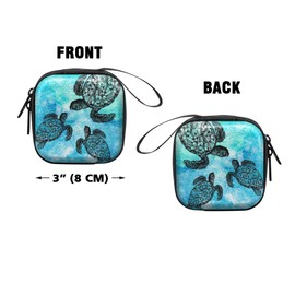 WIRESTER Set of 2 Mini Coin Purse Small Portable Coin Storage Pouch Key Bag for Men Women - Ocean Sea Turtles, Purple Nebula Galaxy