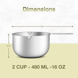 BERYLER 1PCS 2Cup (480ml, 16oz) Single Measuring Cup, Etched Inner Scale Stainless Steel Measure Scoop, Metric and US Measurement, Dishwasher Safe