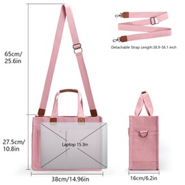 ABCTAISK Women's Large Canvas Tote Bag with Pockets, Laptop Crossbody, Everyday Satchel, Shoulder Hobo Work Travel Handbag (Cute pink)