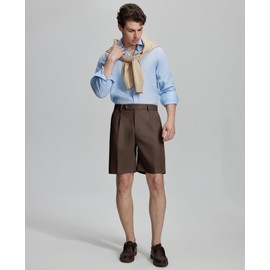 Susclude Mens Dress Shorts Classic Fit Pleated Elastic Waist Brown Chino Short Men Vintage Stylish Casual Shorts for Men