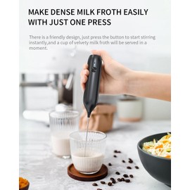 CIRCLE JOY Rechargeable Milk Frother Handheld with Stand, Double Coil Whisk Coffee Frother Wand Drink Mixer for Coffee, Cappuccino, Lattes, Frappe, Matcha and Hot Chocolate, Black