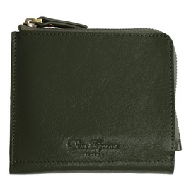 DomTeporna Italy Men's Bifold Wallet, Genuine Leather, L-Shaped Zipper, Coin Pocket, Bi-fold Wallet, Italian Leather, Cowhide Leather, L Zipper, Small Wallet, green