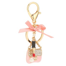 Keychain, Women Alloy Rhinestone Key Chain Key Chain Quick Release Key Ring Organiser Exquisite Cute Bow Handbag Lipstick Shaped (Pink), Default