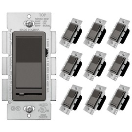 BESTTEN 10 Pack Matte Brown Dimmer Light Switch, Single Pole or 3-Way, Compatible with Dimmable LED, CFL, Incandescent and Halogen Bulb, 120VAC, UL Listed