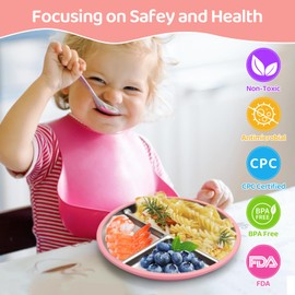 iconfont Stainless Steel Toddler Plate, Baby Suction Plates, 2 Pcs 9" Stainless Steel Kids Plates, Non Toxic & BPA Free Non Slip, Dishwasher & Microwave Safe