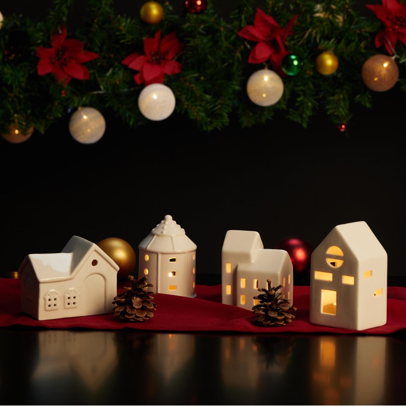 Relaxdays Ceramic Tea Light House, Light House for 1 Tea