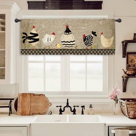 Miyotaa Rooster Farmhouse Kitchen Curtain Valance 54W x 18H Rod Pocket Rustic Farm Chicken Rural Country Plaid Window Treatment for Living Room Bedroom Bathroom Laundry