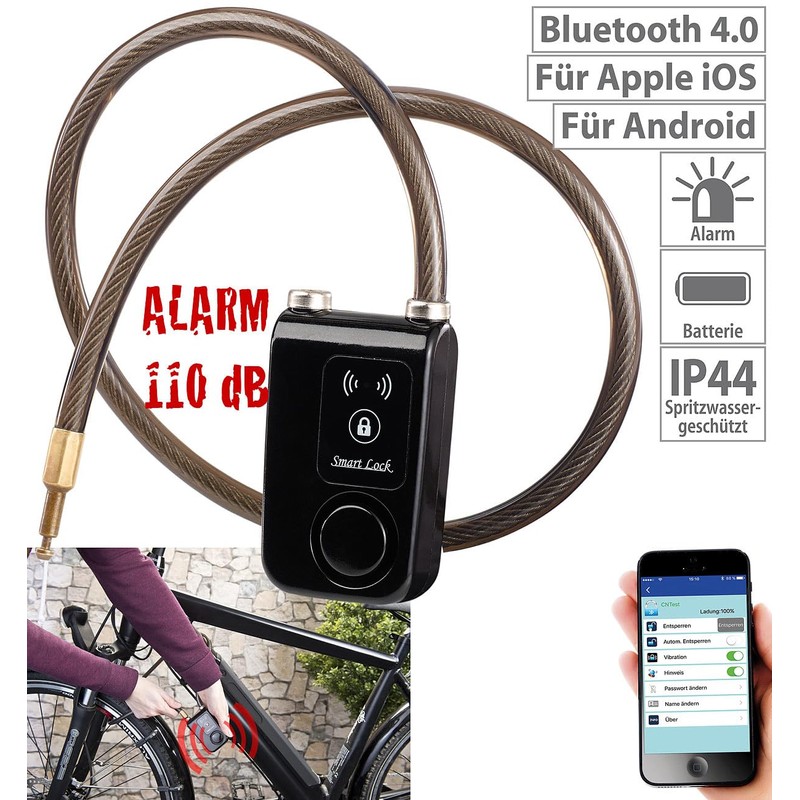 Semptec Urban Survival Technology Alarm lock: app-controlled cable lock, Bluetooth,
