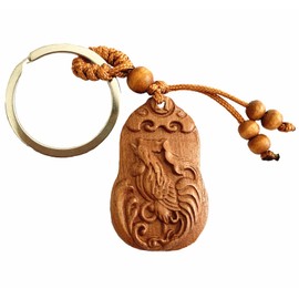Betterdecor Feng shui Zodiac Rooster Key Ring for success and wealth luck (Wood Rooster)