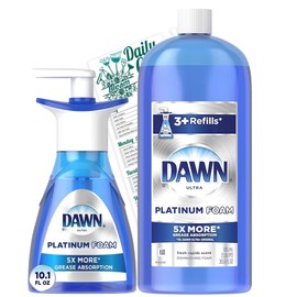 Bleam Cleaning Platinum Dish Soap Bundle - 1 Dawn Platinum Erasing Foam Refill 30.9 Oz & 1 Dawn Ultra Platinum Erasing Foam Pump 10.1 Oz - Fresh Rapids Scent With Cleaning Tip Card - Set